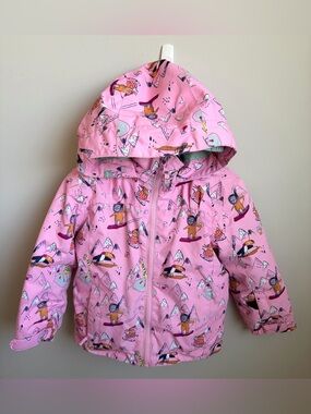 Roxy Kids Pink Hooded Winter Jacket with Snowboard Print